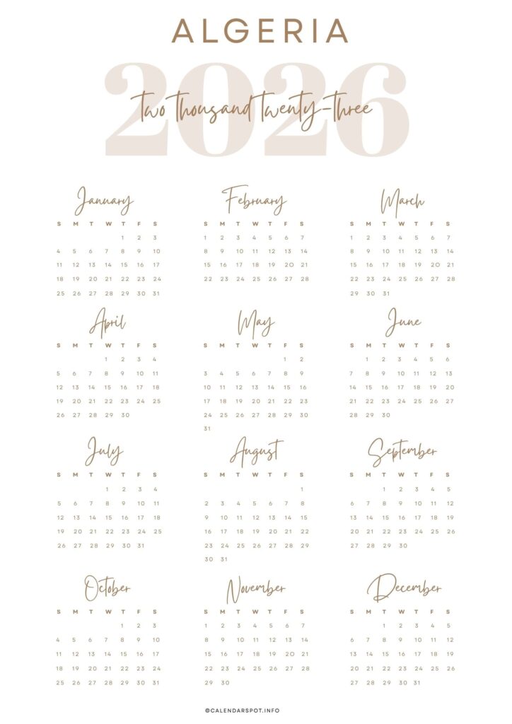 Algeria Calendar with Holidays 2026