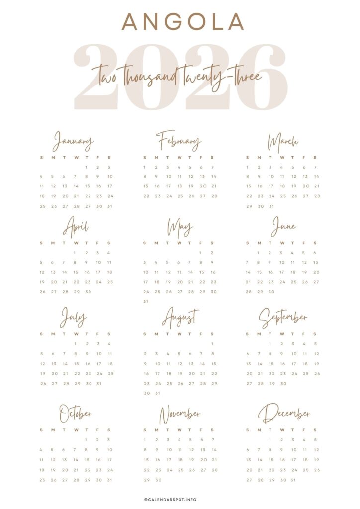 Angola Calendar with Holidays 2026