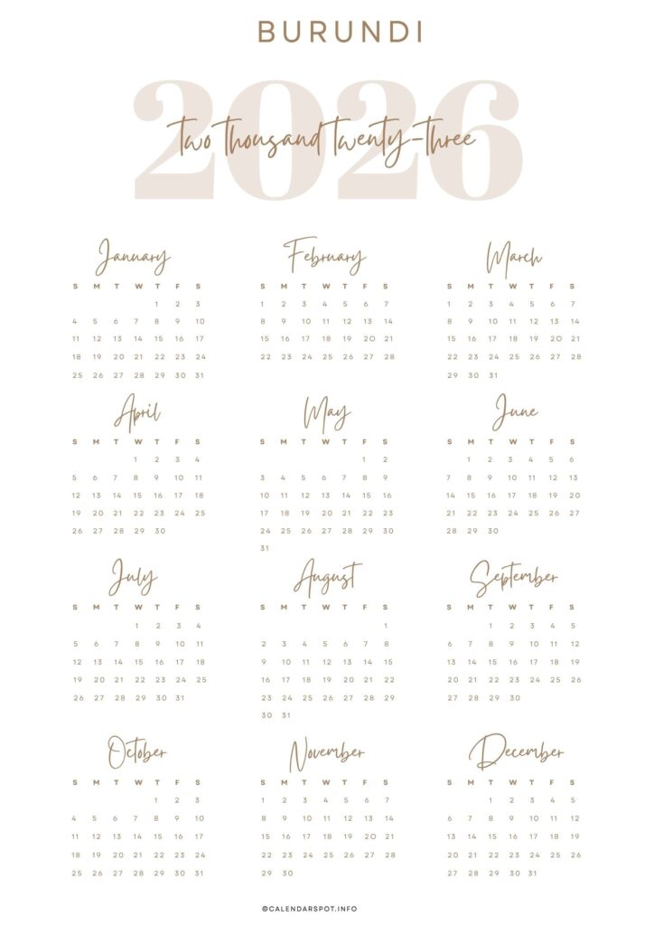 Burundi Calendar with Holidays 2026 