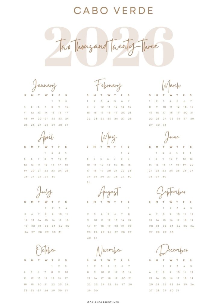 Cabo Verde Calendar with Holidays 2026 