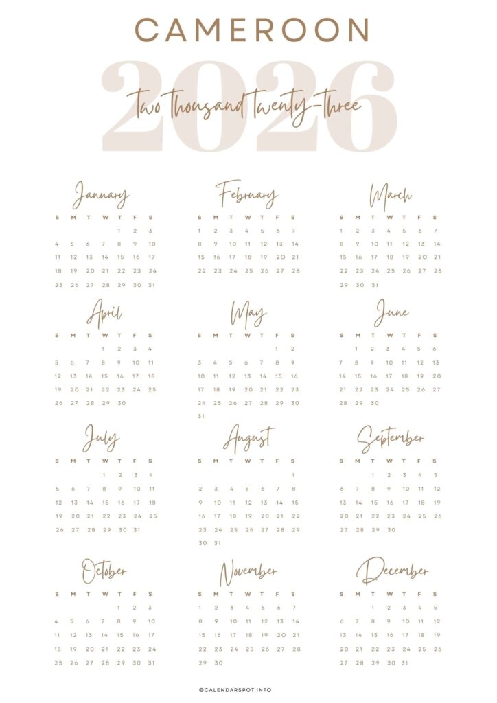 Cameroon Calendar with Holidays 2026
