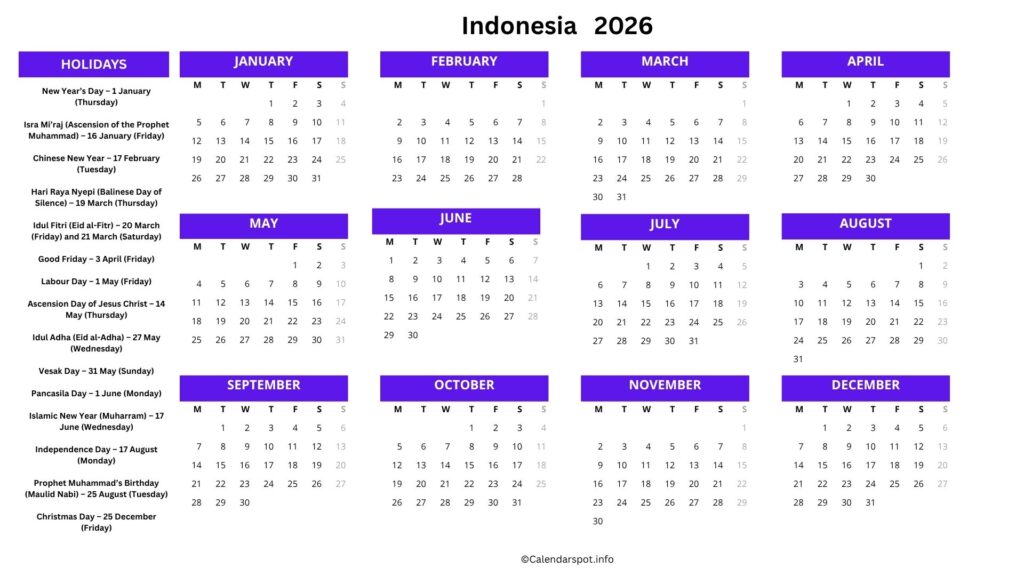 Indonesia Holiday Calendar 2026