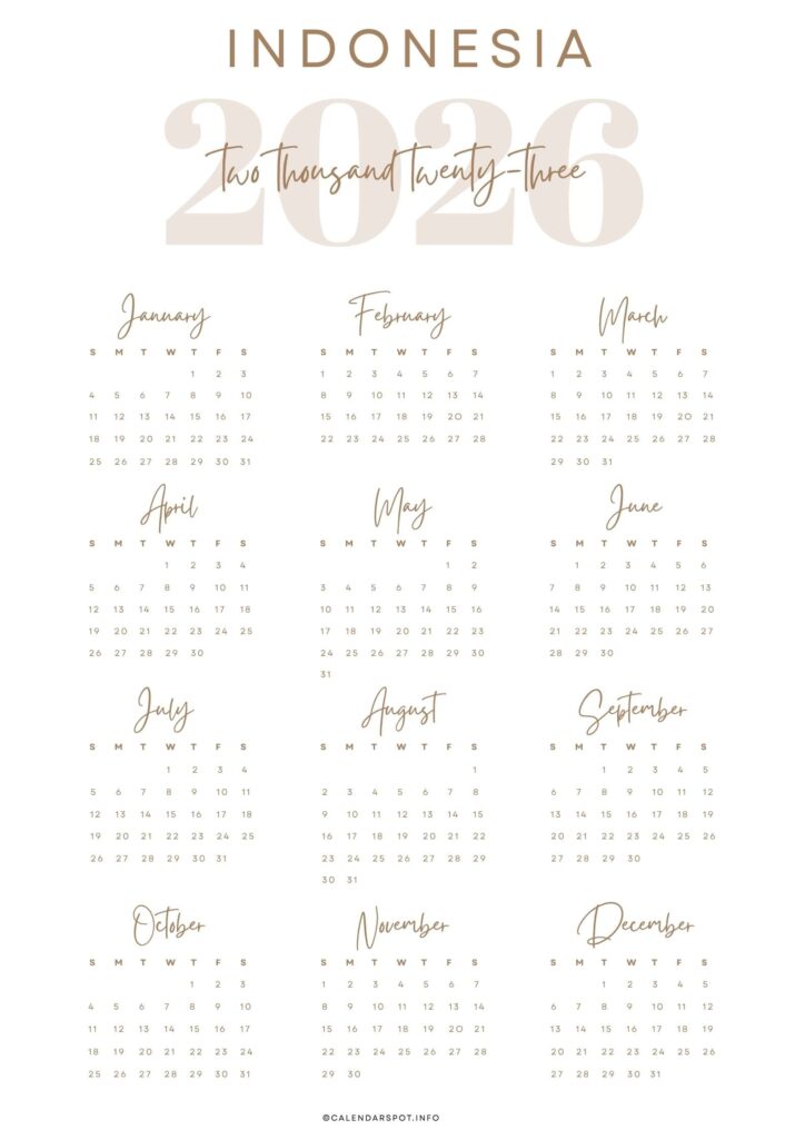 Indonesia Calendar with Holidays 2026