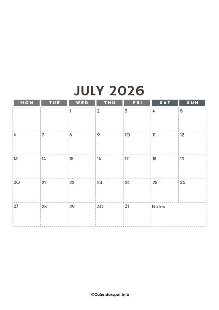July Calendar A4