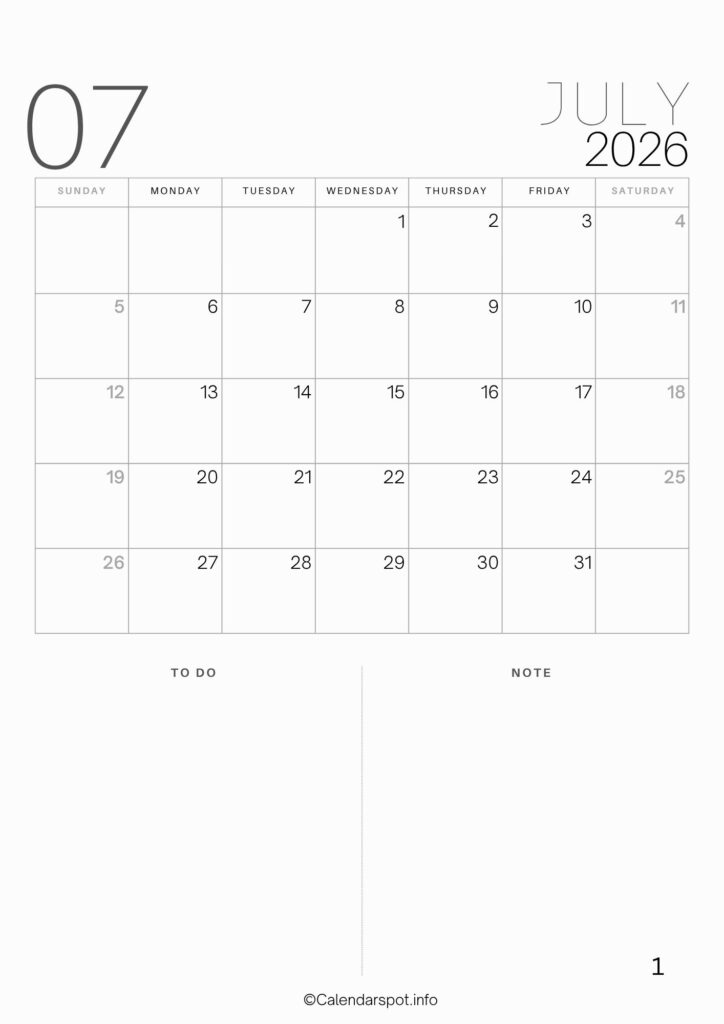 July Calendar A4