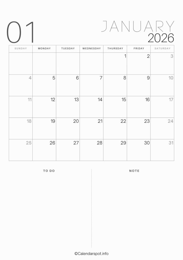 January Calendar A4