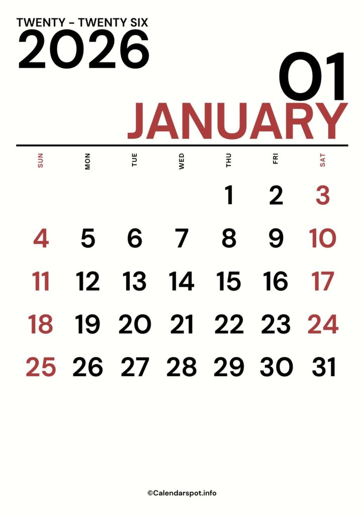 January Calendar A4