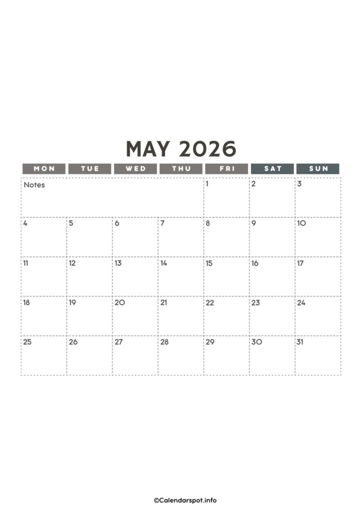 May Calendar A4 2026