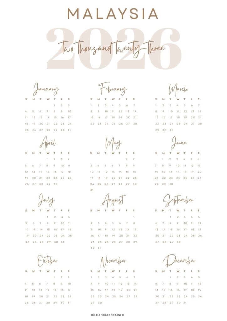 Malaysia Calendar with Holidays 2026