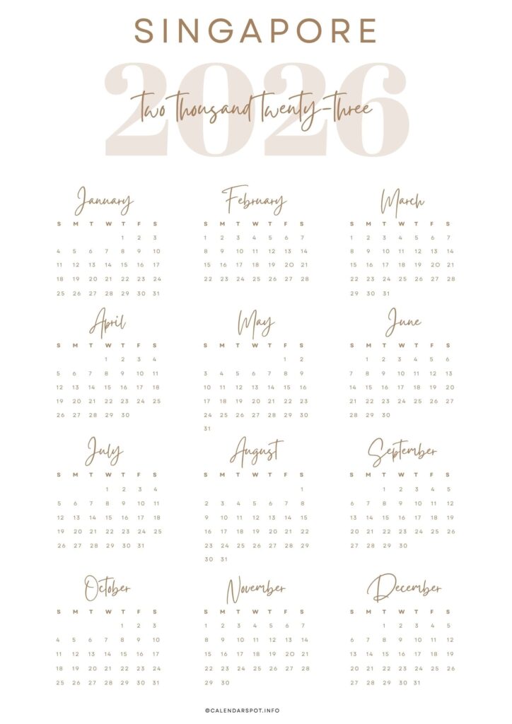 Singapore Calendar with Holidays 2026