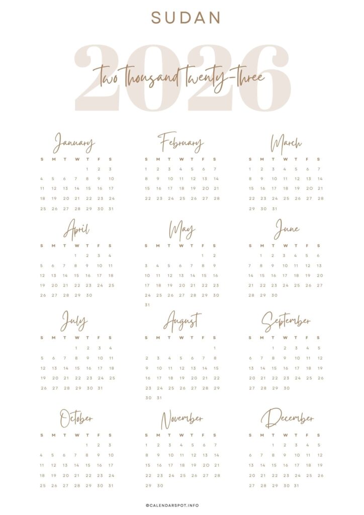Sudan Calendar with Holidays 2026