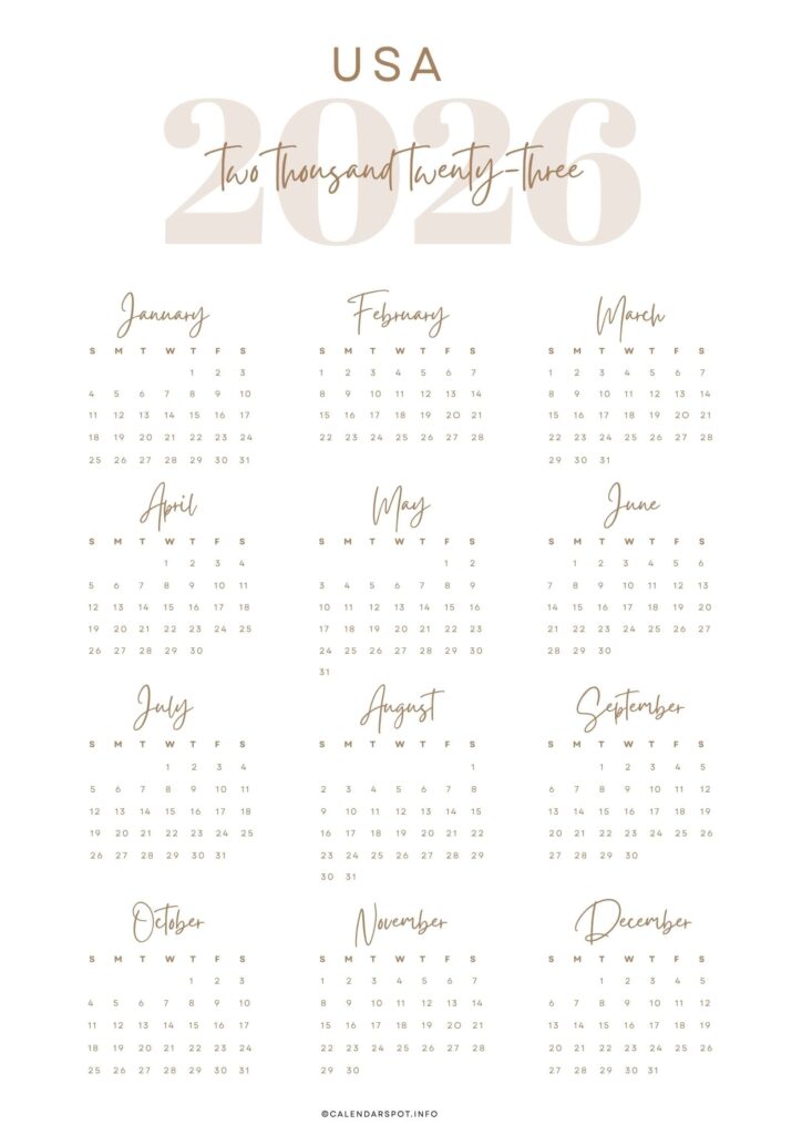 USA Calendar with Holidays 2026